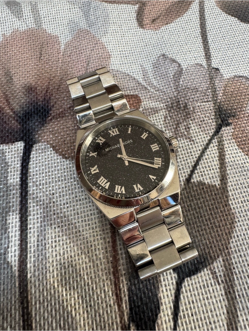 Michael Kors Silver Bracelet Watch with Black Roman Dial